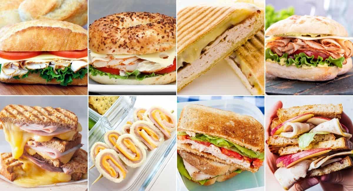 collage photos with eight turkey lunch ideas