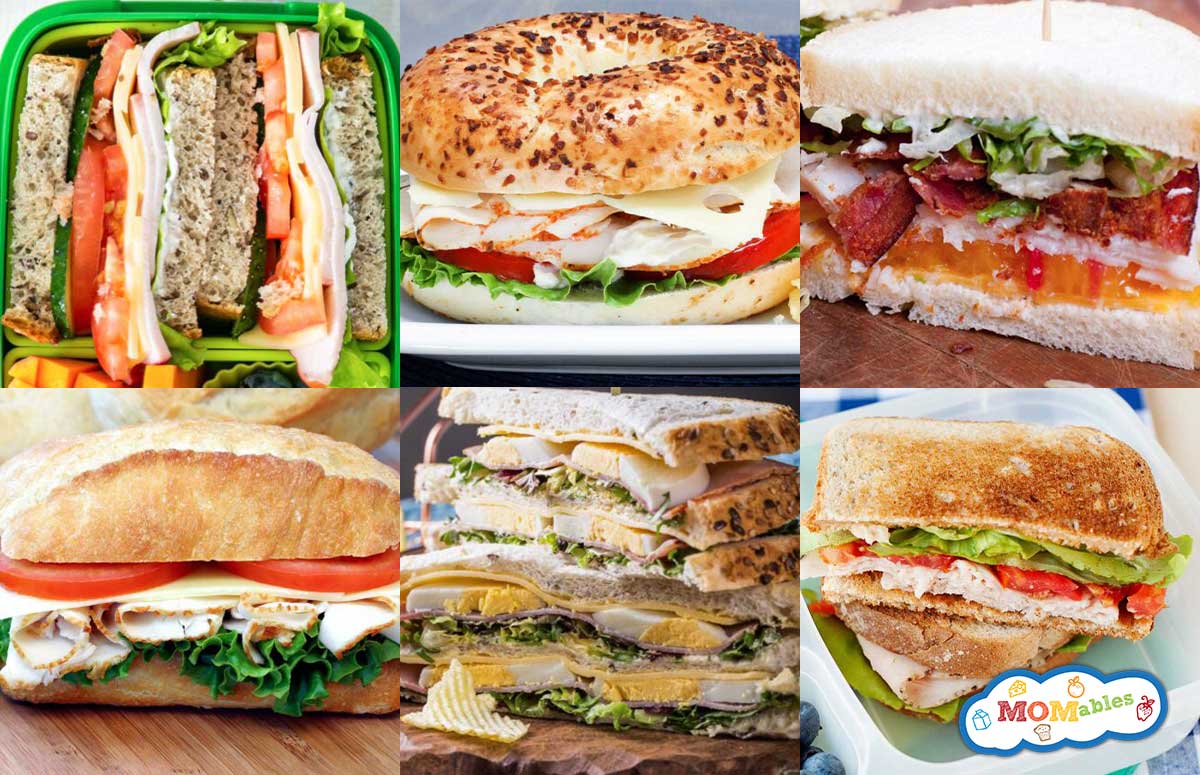 a collage of turkey sandwiches with different things put in them