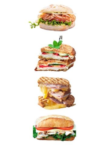 four turkey sandwiches floating in a white background