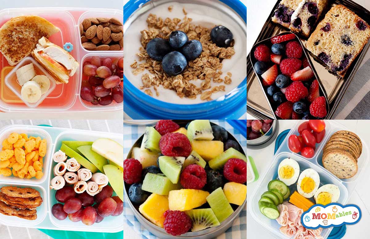 a collage of school lunch ideas with fruit