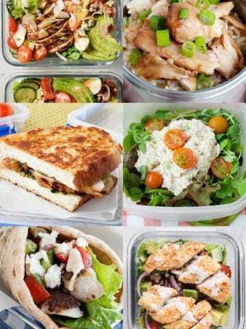 an image collage of school lunch ideas with chicken