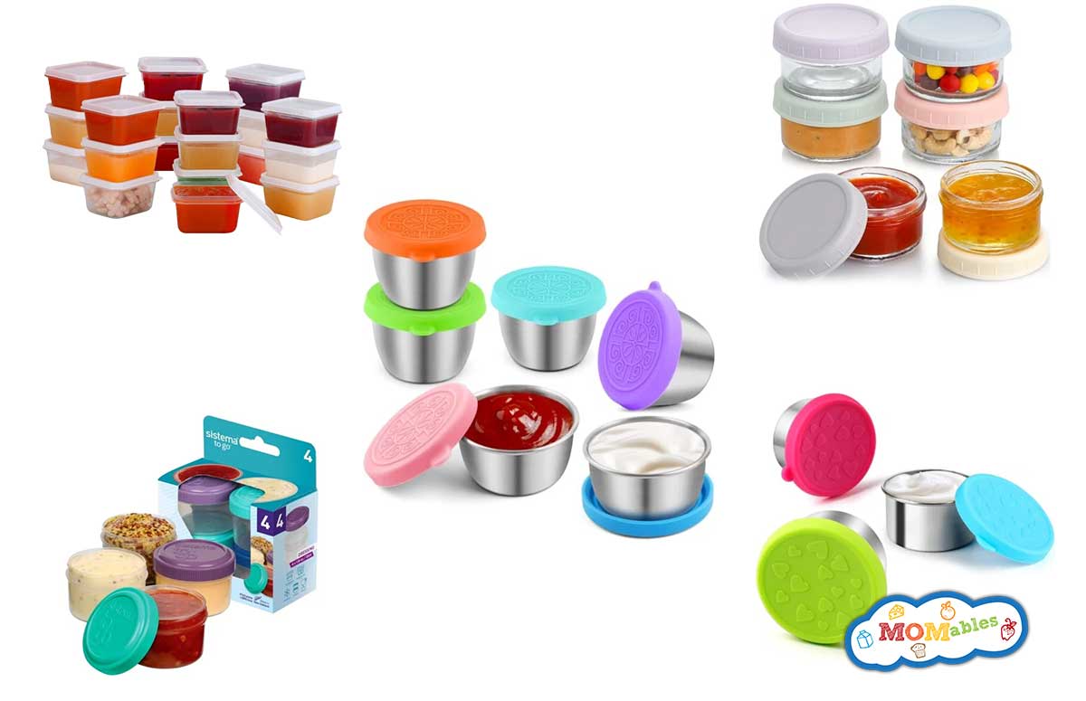 a collage of the Best Lidded Dip Containers for Packed Lunches