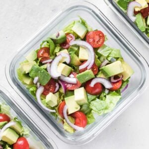 tomato avocado salad in a lunchbox
