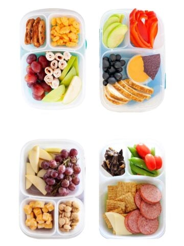 four lunchboxes floating in a white background