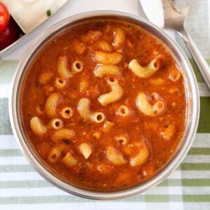 tomato pasta soup in a thermos