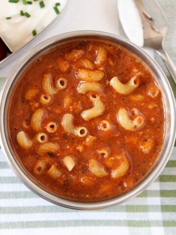 tomato pasta soup in a thermos