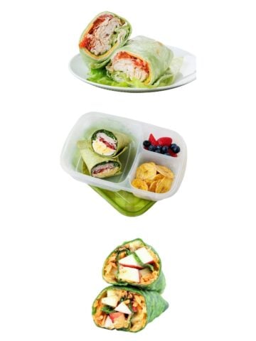 three spinach wraps floating in a white background