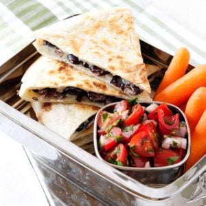 bean quesadilla slices in a lunch container