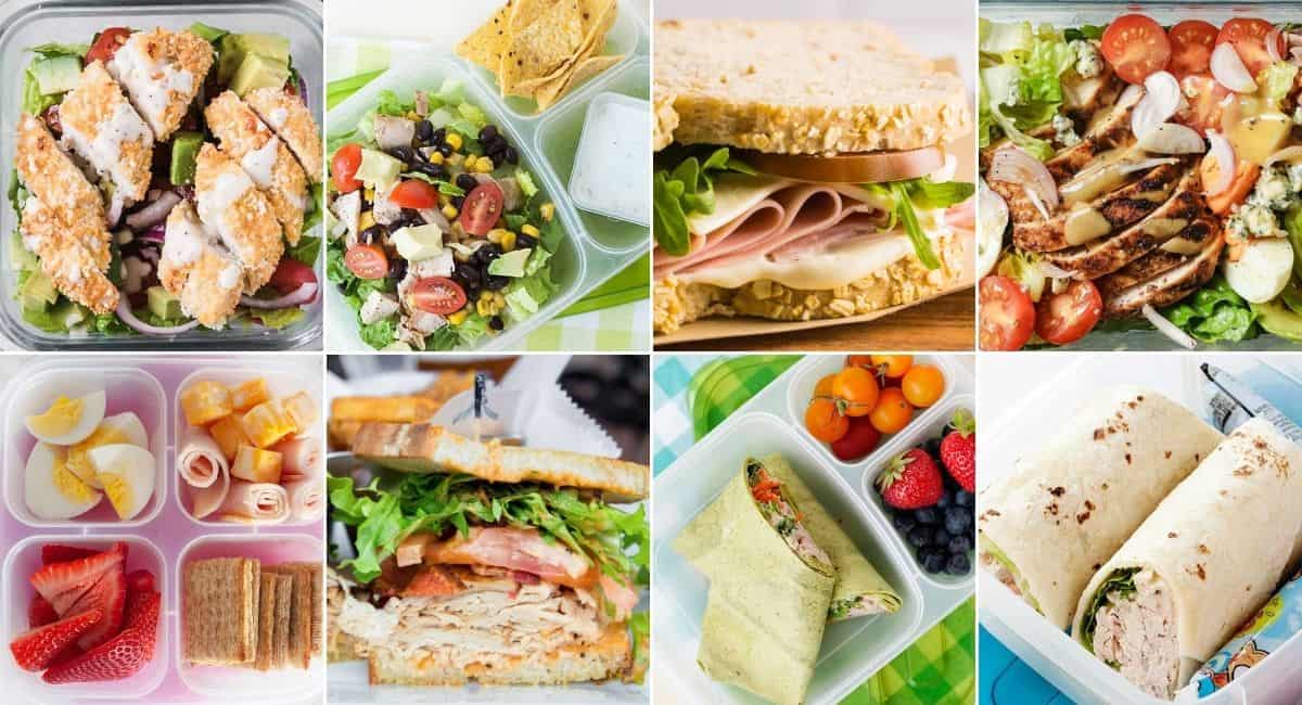 an image collage of eight cold lunch ideas for teens