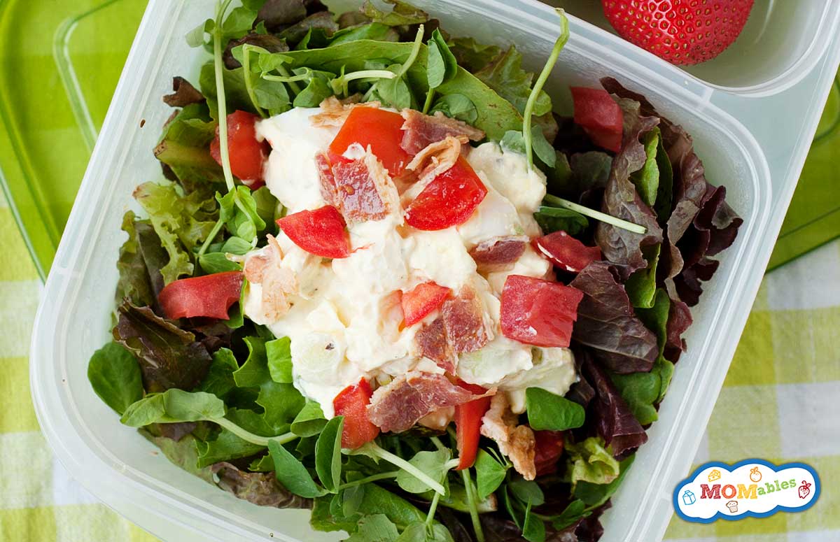egg salad with lettuce greens in a lunchbox