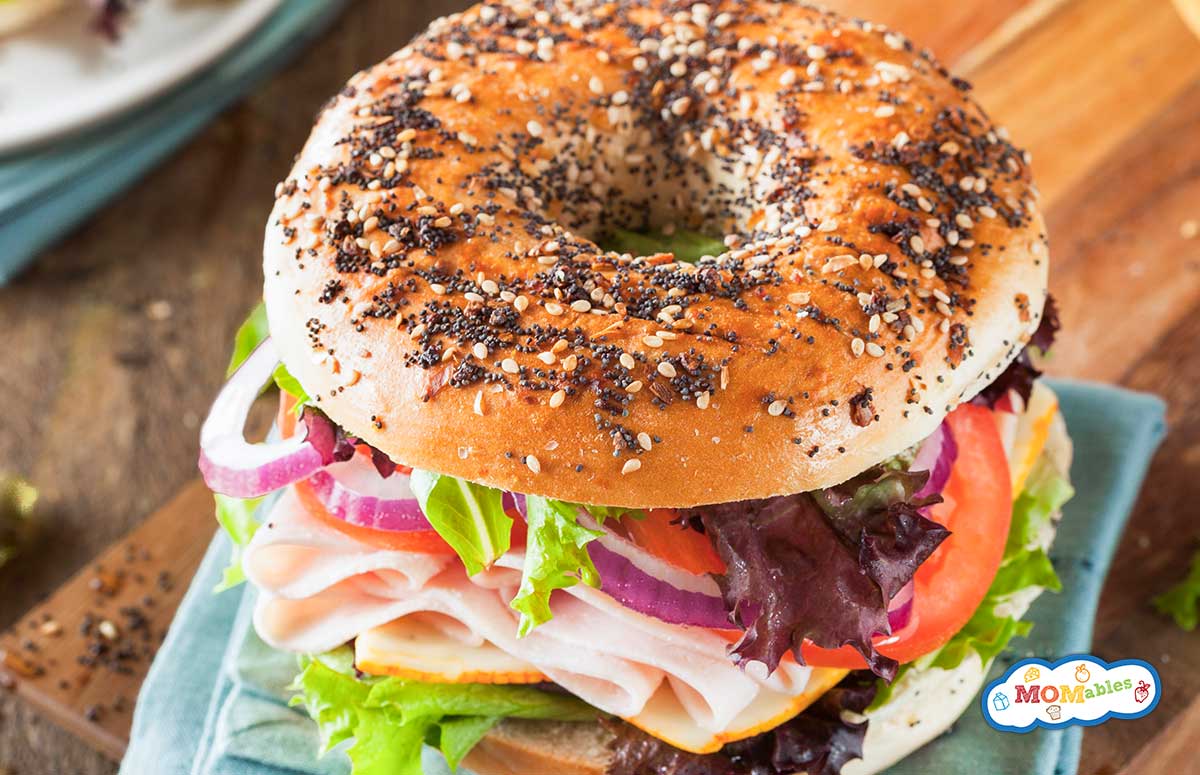everything bagel sandwich with veggies and turkey
