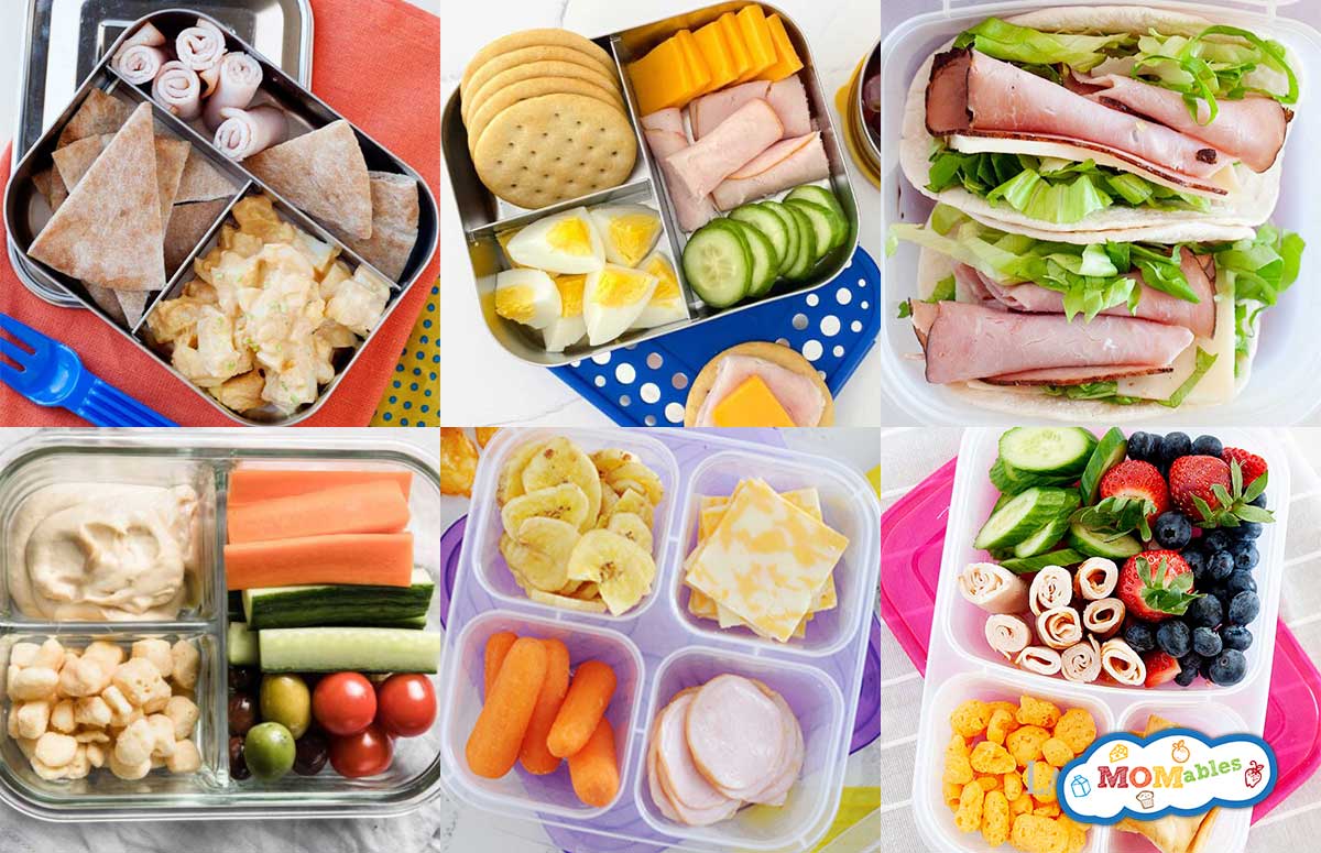 an image collage of six simple school lunch ideas