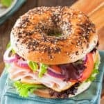 everything bagel sandwich with veggies and turkey