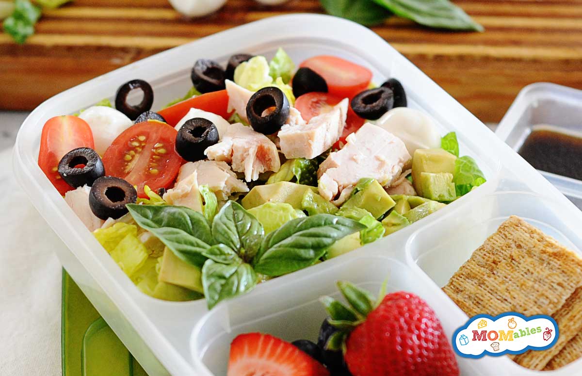 canned chicken in a lunchbox salad with strawberries