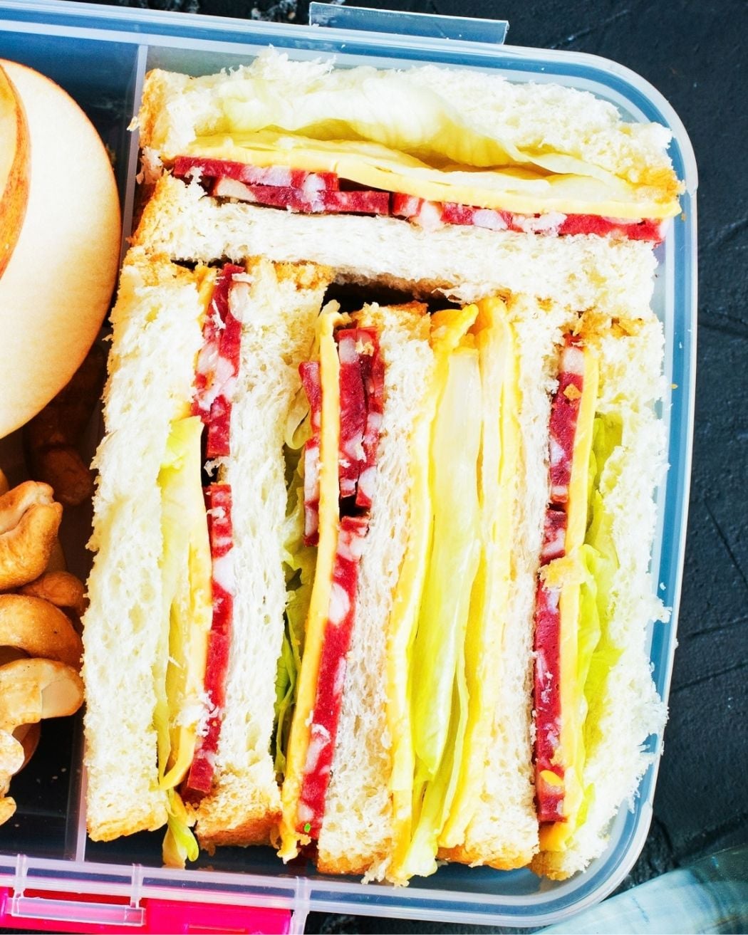 small lunch container with salami sandwich