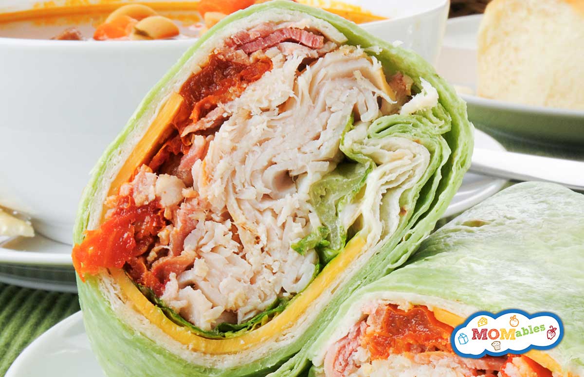 closeup of a turkey bacon wrap