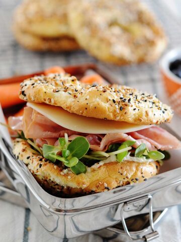 Cloud bread sandwich in a tin lunchbox