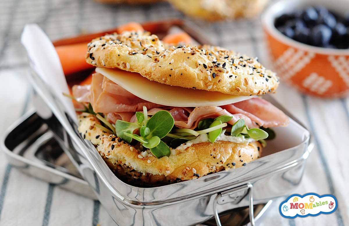 Cloud bread sandwich in a tin lunchbox