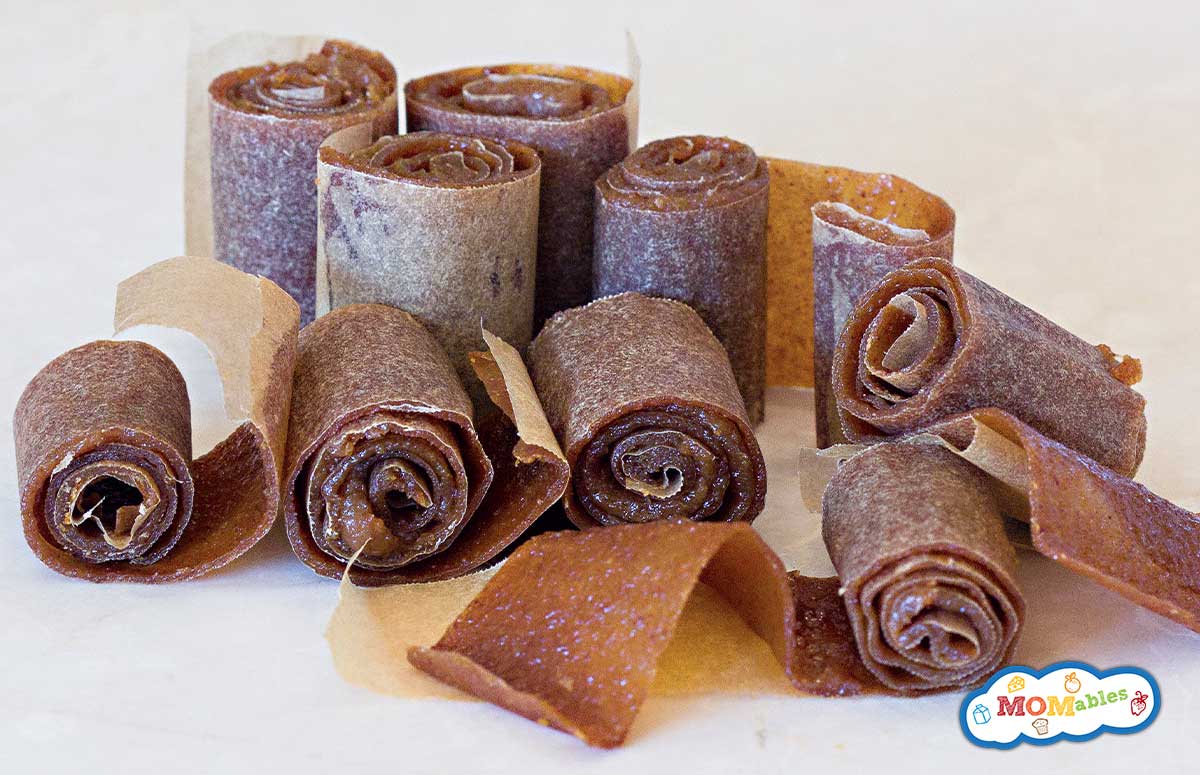 rolls of cinnamon raisin fruit leather