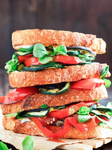 two grilled veggie sandwiches stacked together