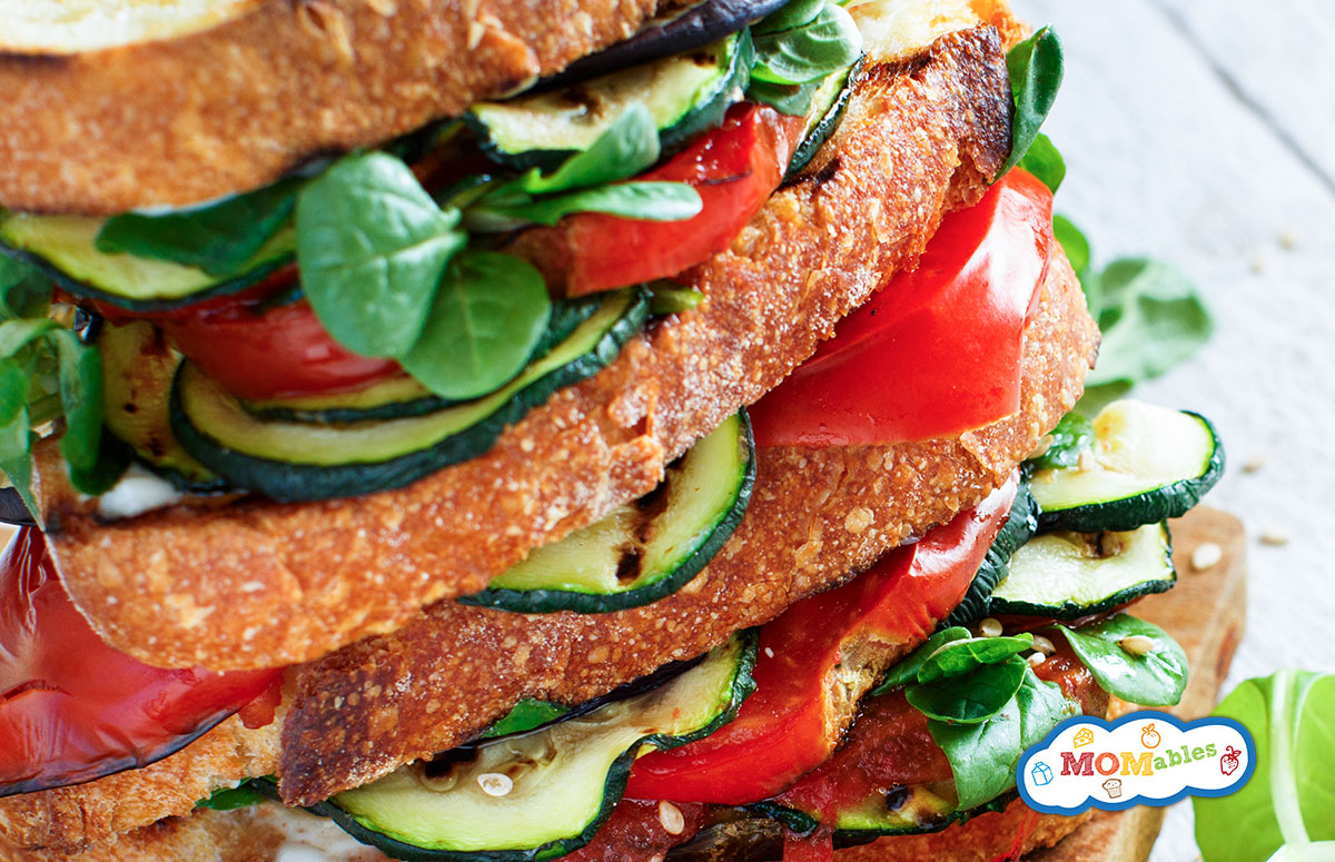 two grilled vegetable sandwiches stacked
