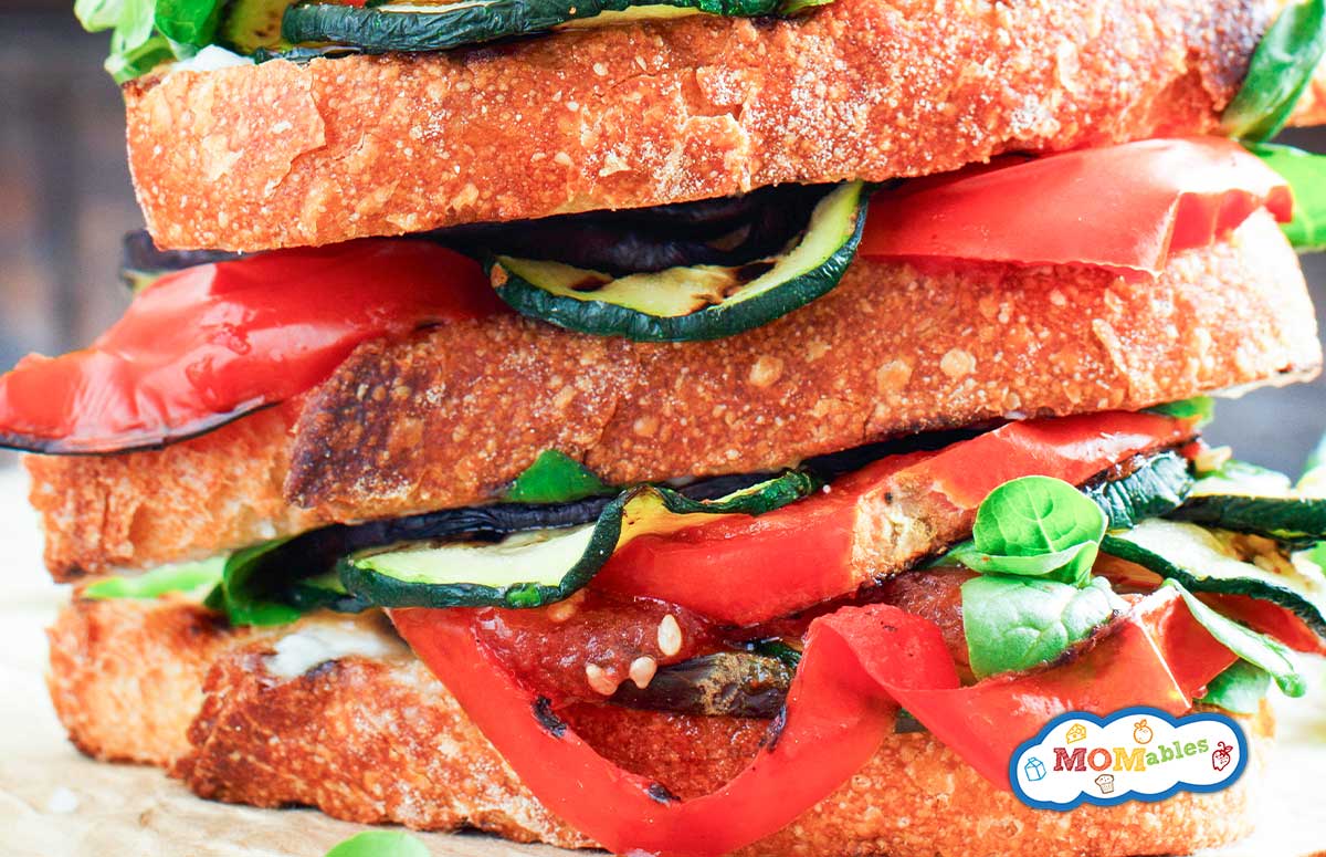 closeup of two grilled veggie sandwiches