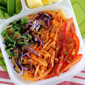 thai pasta salad in a lunch container