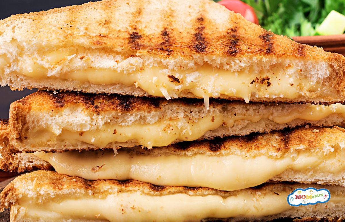 stack of four gouda grilled cheese sandwich halves