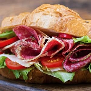 salami sandwich with tomatoes and lettuce
