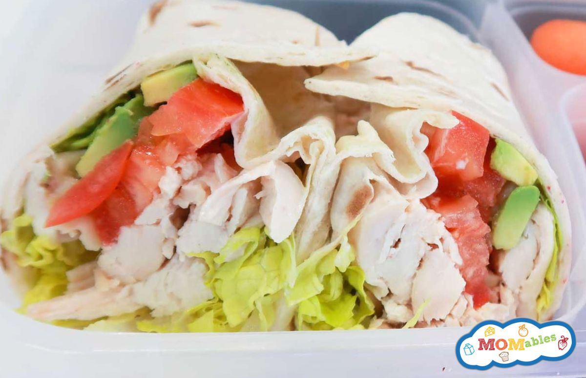 chicken avocado wrap in a lunchbox