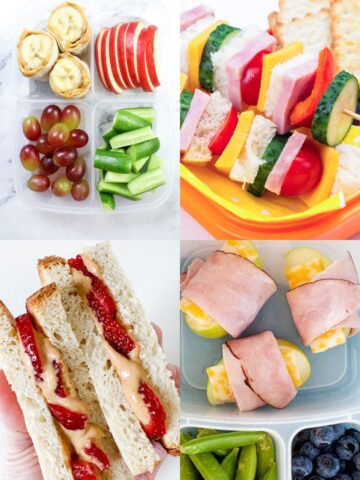 collage with pics of four school lunches